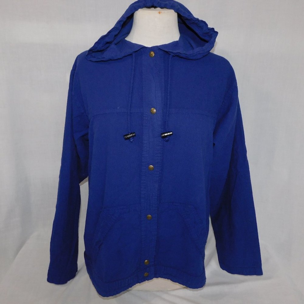 Vintage EzzE Wear Blue Snap Front Hooded Cotton Light jacket Womens M